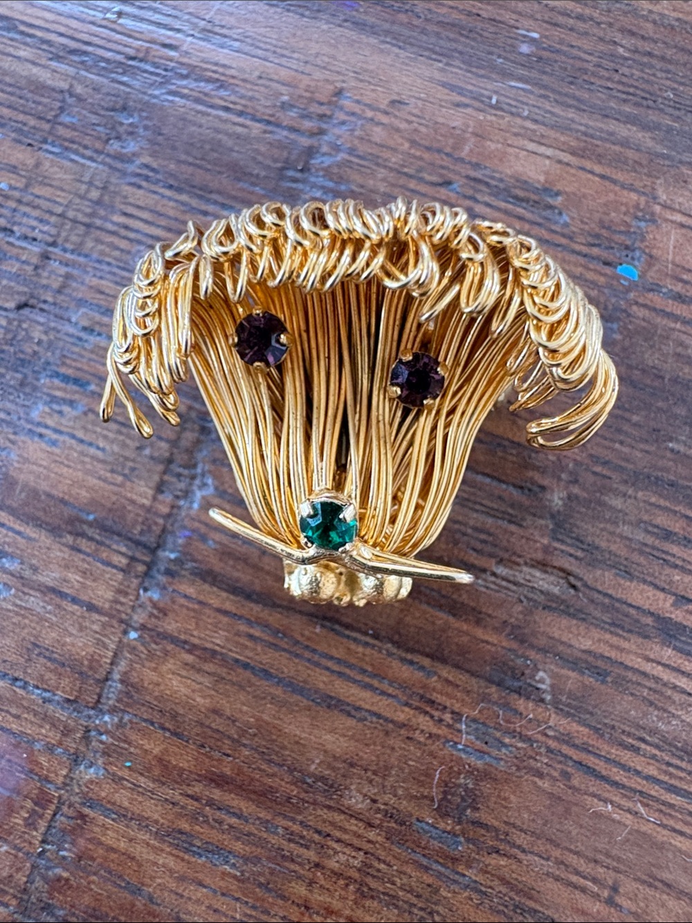 Vintage animal brush from 60s with stones for eyes and nose